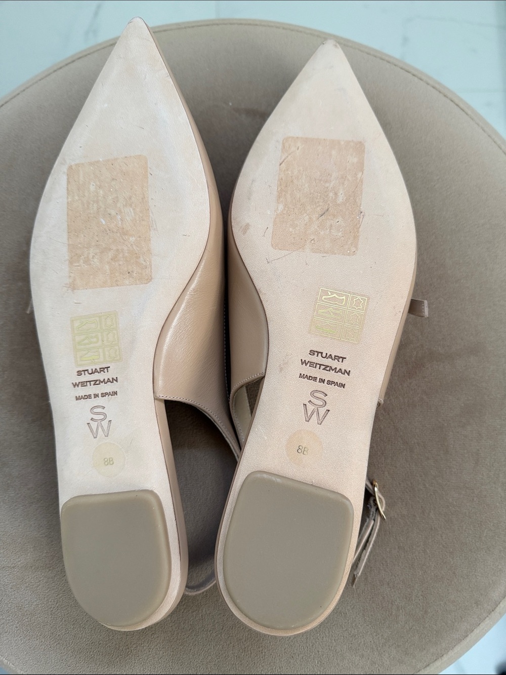 New!! Stuart Weitzman Blush Nude Leather Pointed Slingback Flats - Picture 5 of 9
